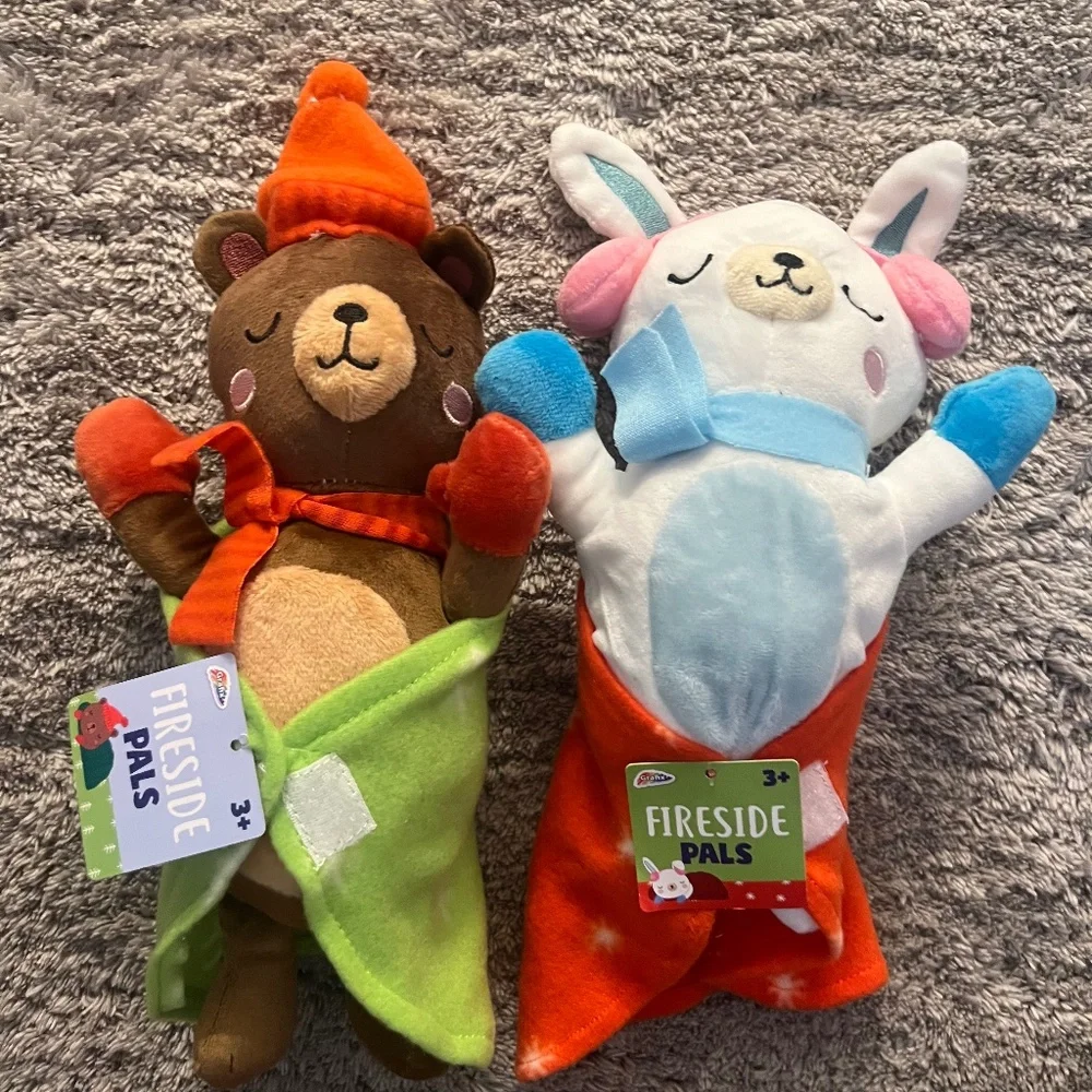 2 fireside holiday bunny and bear sleep pals